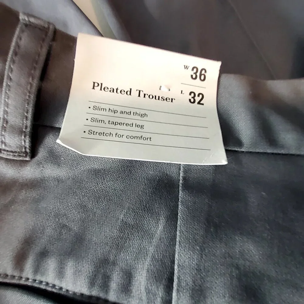 Good Fellow Pleated Trouser Mens Cotton Stretch Slim Tapered Leg Chinos W36 L32 - Picture 8 of 12